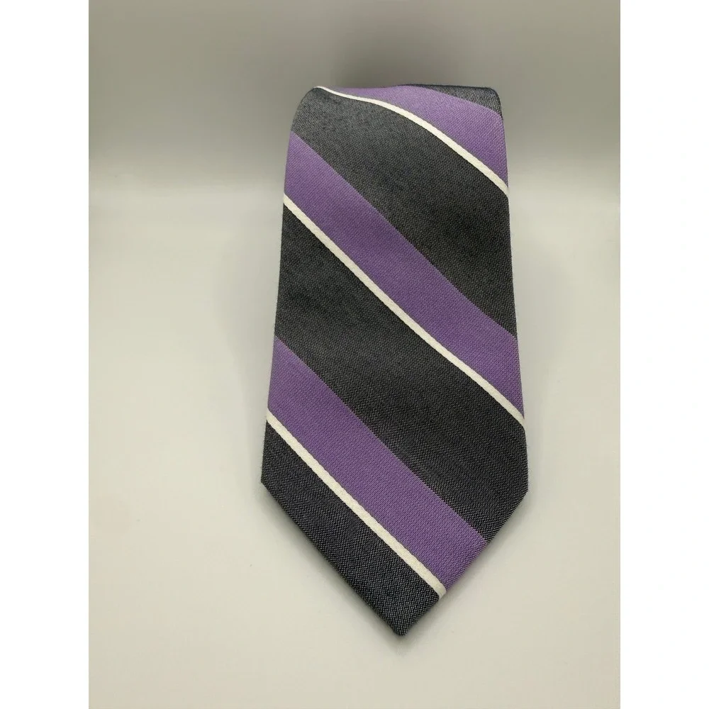 Esquire Striped Necktie Purple Gray White Silk Blend Men's Formal